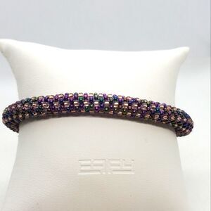 NWT 3 Strands Purple & Irridescent Beaded Bracelet